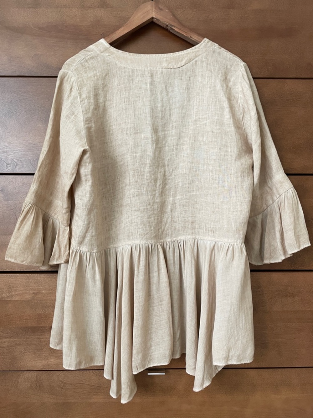 Bella Amore Made in Italy Linen-Look Ruffle Cardigan Boho Peplum Beige - Picture 9 of 15
